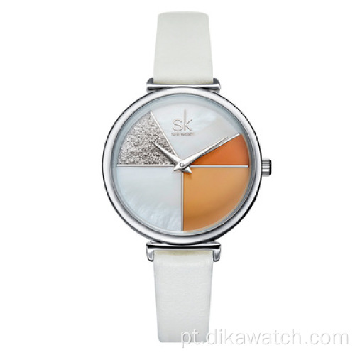 SK 0109 Relógios femininos de couro com mostrador movimento de quartzo japonês pulseira de fivela ultrafina impermeável reloj relógio feminino